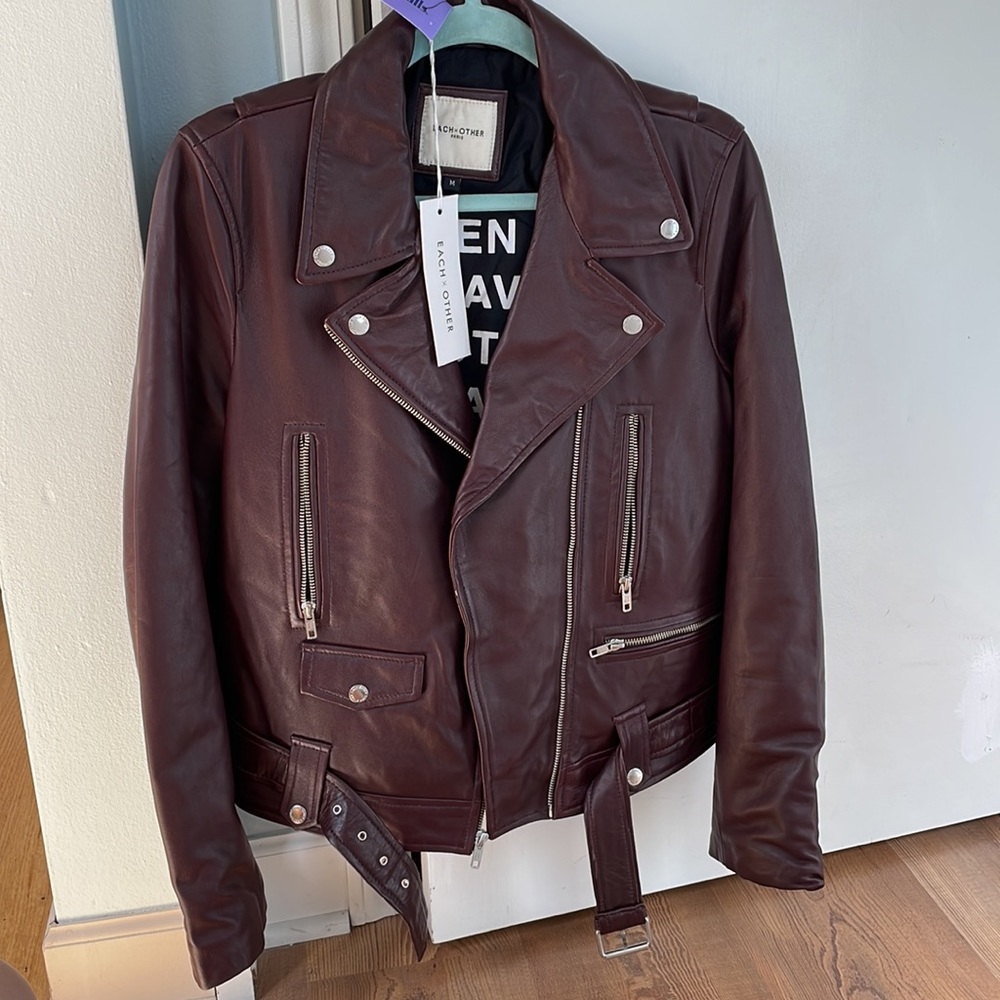 Classic Burgundy Each x Other Leather Jacket with Belt
